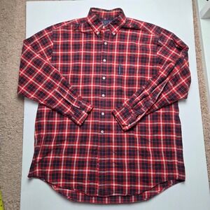Abercrombie Fitch Big Shirt Red Blue Plaid Button Down Long Sleeve Size Large